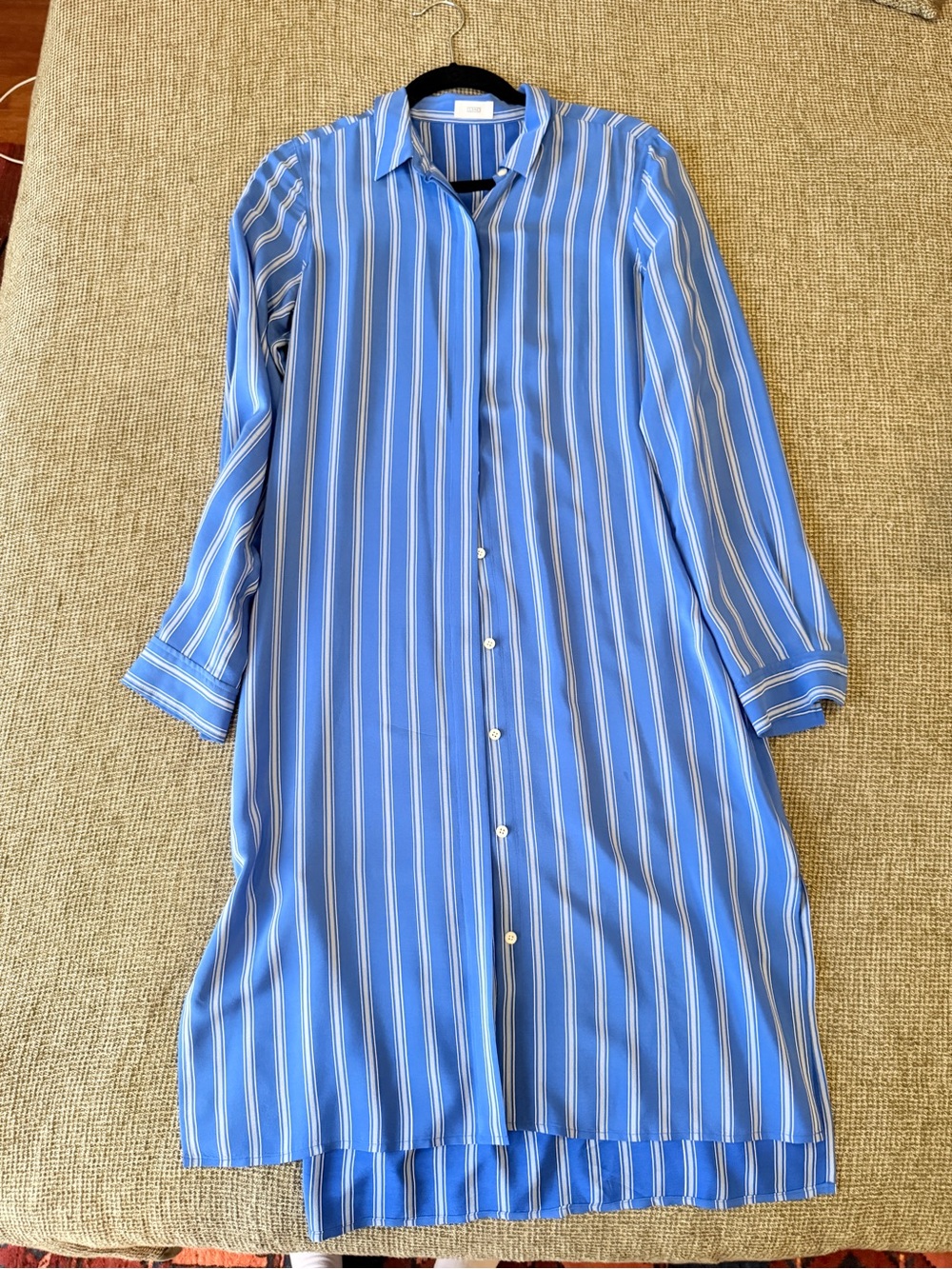 CLOSED 100% Silk Blue Striped Shirt Dress Sz S